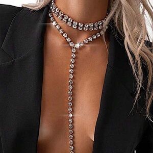 Gold Crystal Y Lariat Choker Rhinestone Drop Tassel Necklace New Years